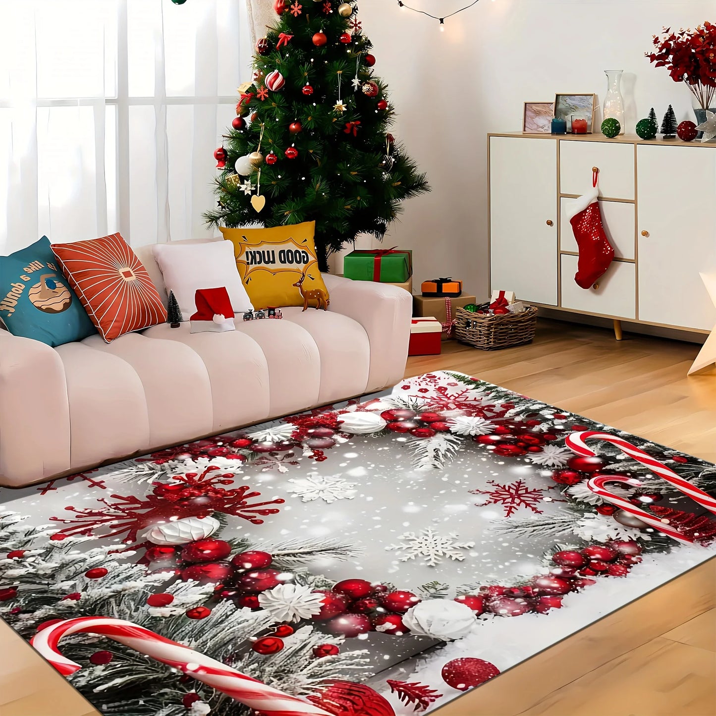 VIKAMA Christmas Rug Festive Carpet For Live Room Large Area Rug.