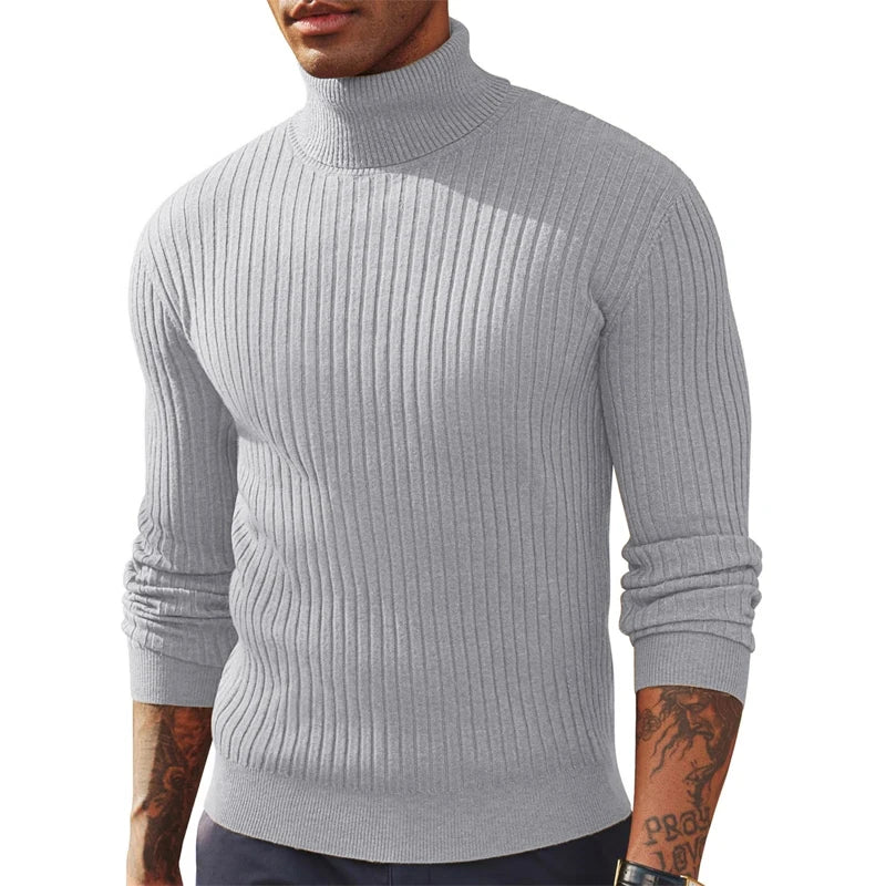 Autumn Men Slim Fit Long Sleeve Turtleneck Sweater Knitted Pullover.
