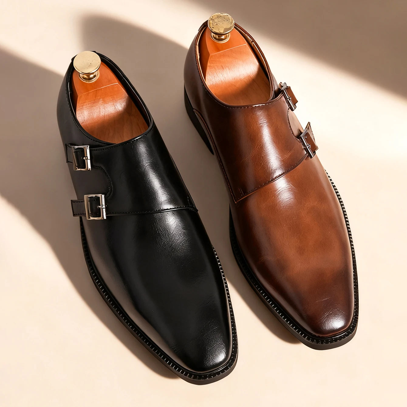 Classic Retro Dress Men Monk Leather Shoes, With Pointed Toe Buckle Business ,Office, Wedding, Oxfords Shoes.