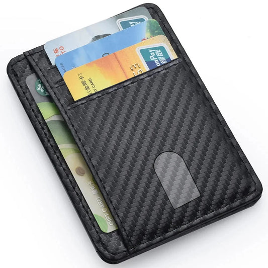 Anti-RFID Men's Slim Wallet - Minimalist PU Leather, Front Pocket ID/Credit Card Holder, with Magic Anti-Theft Protection.
