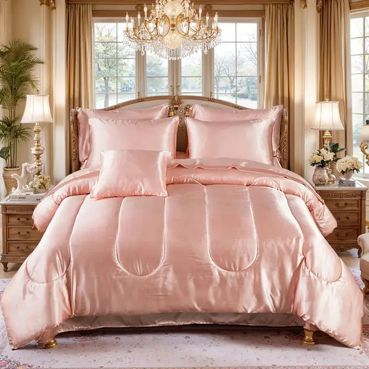 3pcs Reversible Silky Bedding Set, Luxury Soft Satin Comforter with 2 Satin Pillowcases.