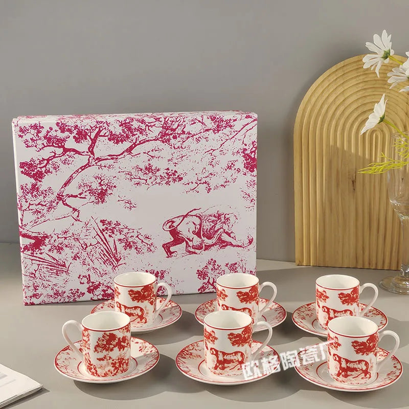 Gift Box Set 12Pcs Ceramic Espresso Coffee Cup Striped Dot