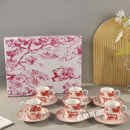 Gift Box Set 12Pcs Ceramic Espresso Coffee Cup Striped Dot