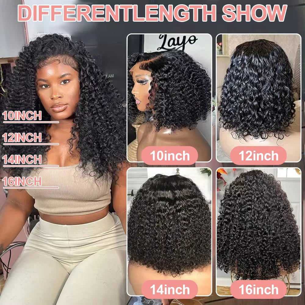 Brazilian Deep Water Wave Curly Bob 100% Human Hair Wigs ,HD Lace Front 13x4 13x6 Transparent Lace