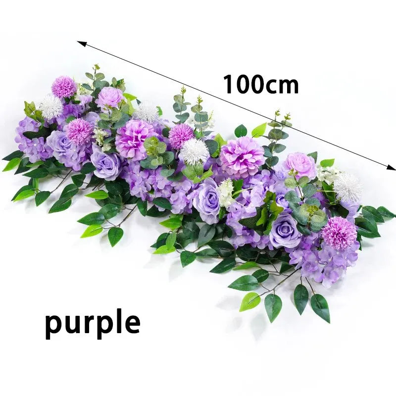 100cm Luxury White Rose Artificial Flower Row Wedding Table Centerpiece Flowers.