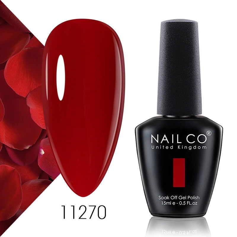 NAILCO 15ml Color Gel Nail Polish Soak Off, Hybrid Varnishes Manicure, UV&LED Nail Gel Semi Permanent Lacquer Base Top Coat.
