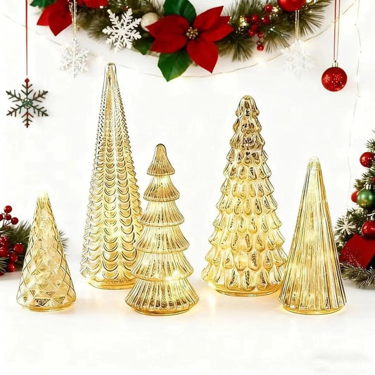 Set of 5 3D Printing Illuminated Trees, LED, Gold Tree Figurine