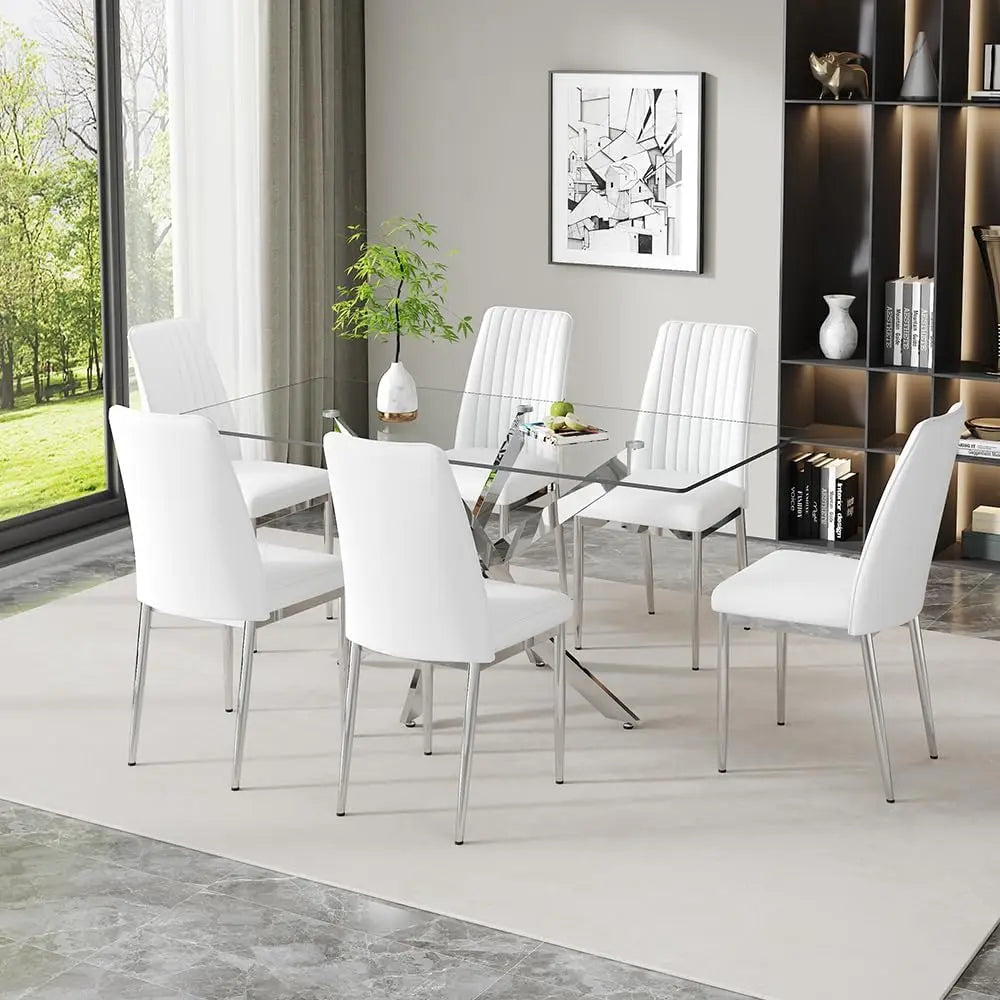 Modern Dining Chairs Set for 6, Kitchen Dining Room Chair PU Leather Upholstered.