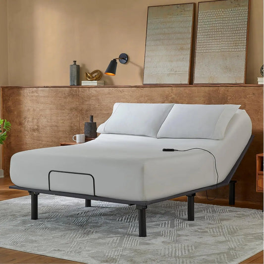 Adjustable Bed Frame with Head Lift, Foldable Design, Removable Legs for Split Cal King Size