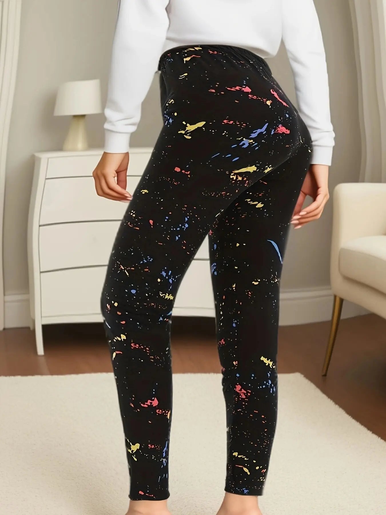 CUHAKCI Black Inkjet Plus Size Sports Tight, Women's Leggings, High Elasticity .