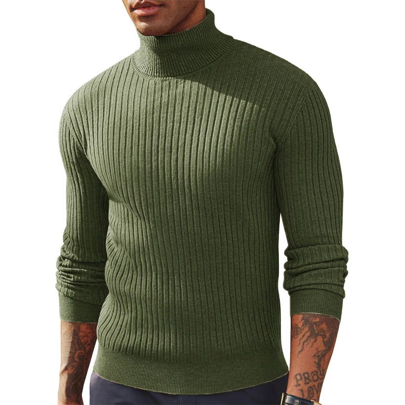 Autumn Men Slim Fit Long Sleeve Turtleneck Sweater Knitted Pullover.
