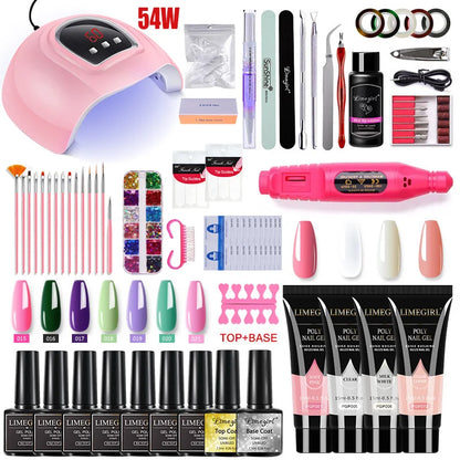 Nail Extension Kit Acrylic Gel Polish Nail UV LED Nail Lamp, Manicure Kit, Base Coat, Top Coat.