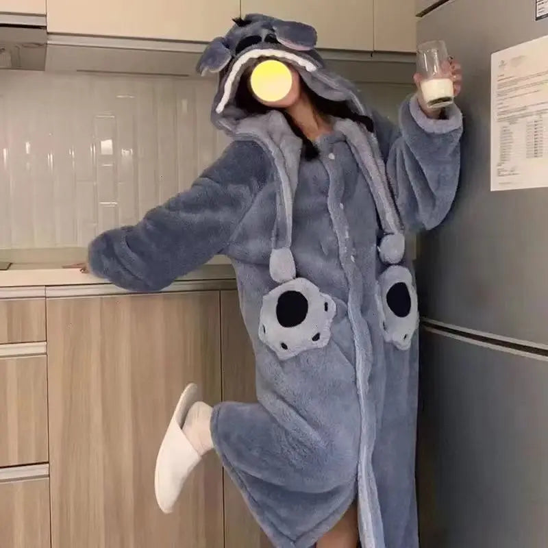 Disney Stitch Warm Fleece Lined Sleepwear Robe, Soft Material Men, Women Pajamas Set.