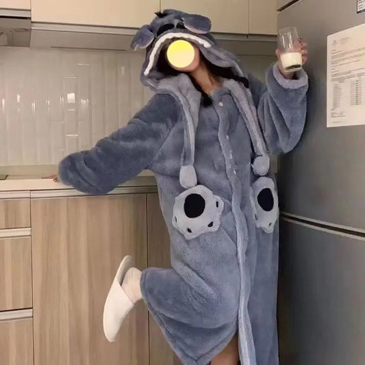 Disney Stitch Warm Fleece Lined Sleepwear Robe, Soft Material Men, Women Pajamas Set.