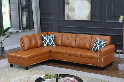 98" L-Shaped Sectional Sofa with Chaise, Cup Holders & Coffee Table.