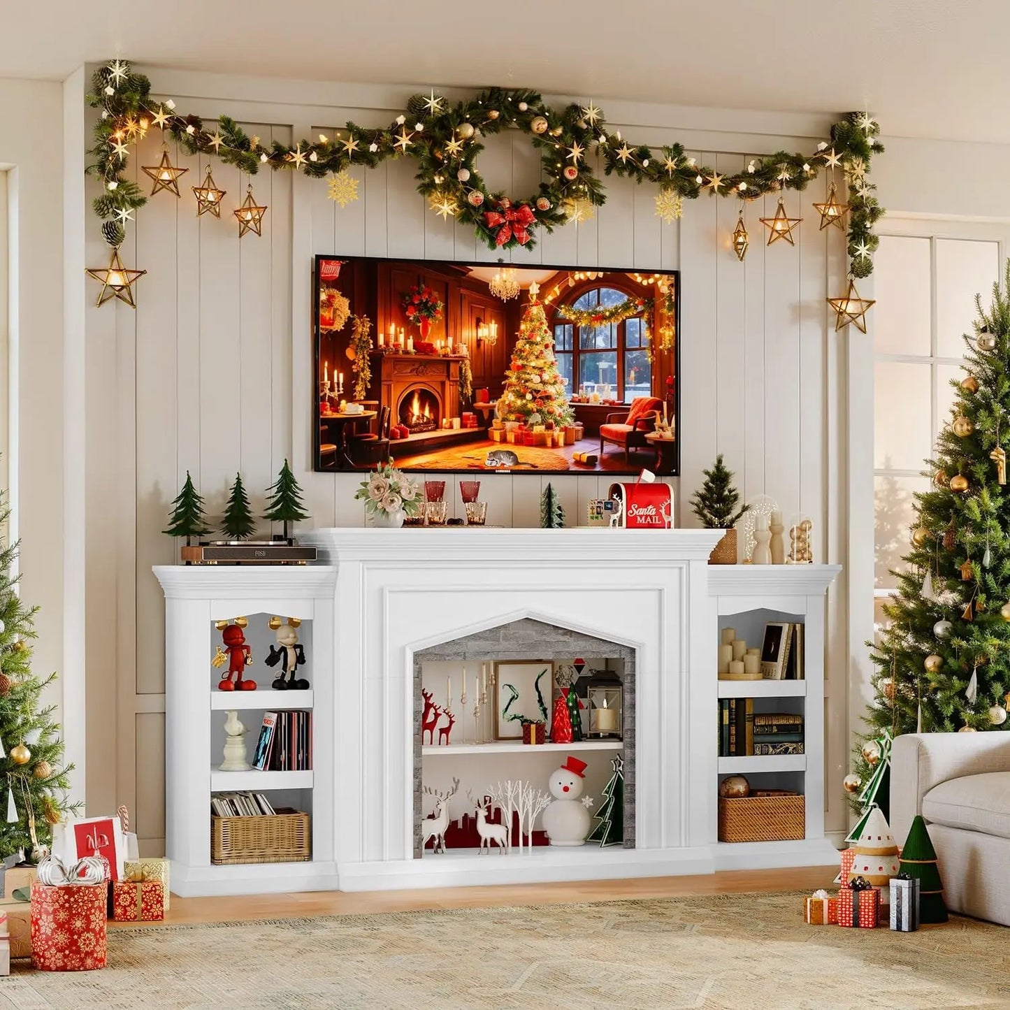 80" Electric Fireplace TV Stand with Mantel for TVs up to 90in USB Ports