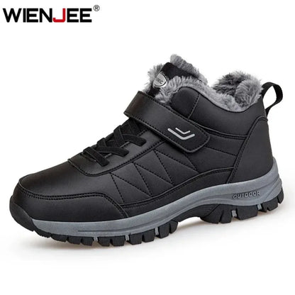 Winter Boots for Men New Waterproof PU Leather.  plush Non-slip  High-top Casual Shoes