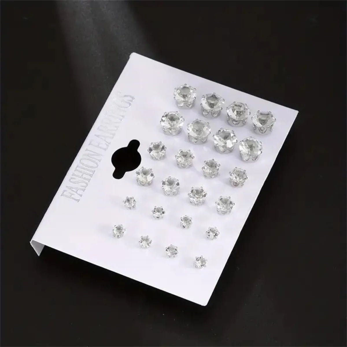 12 Pair Set Stainless Steel Stud Earrings with Gemstone.