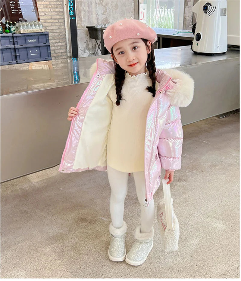 Girls Shiny winter Jackets Thick Hooded Outerwear 3-10 Years