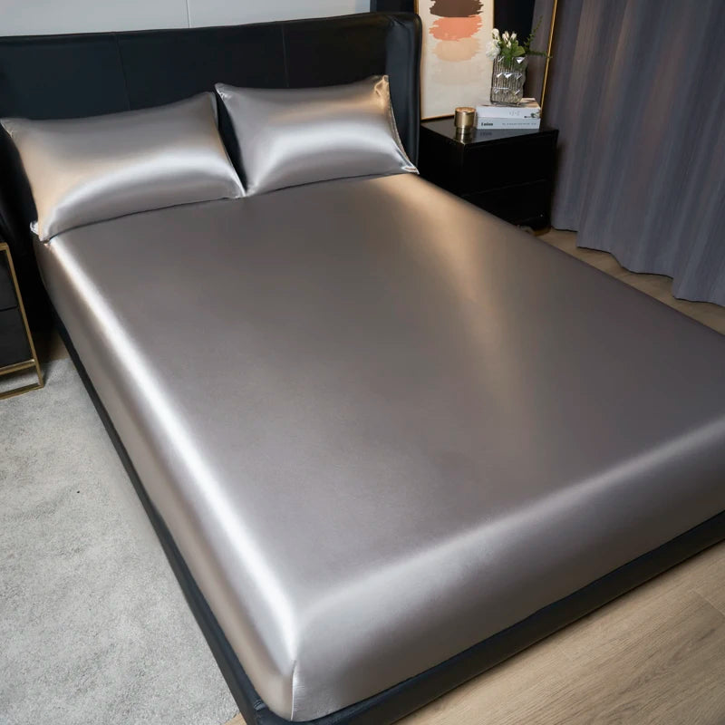 Elegant Satin Fitted Bed Sheet- Luxurious 35cm Height, Universal King/Queen Size.