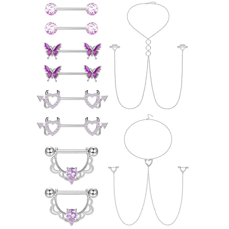 Stainless Steel Nipple Piercing Jewelry, Zircon Nipple Rings, Barbell Body Jewelry, Nipple Shield Bar