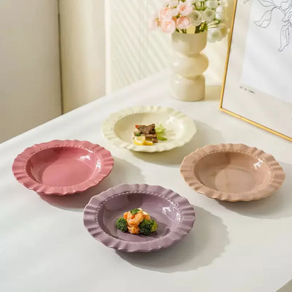 4pcs Multi-Color Ceramic Plate Set Ripple-Edge