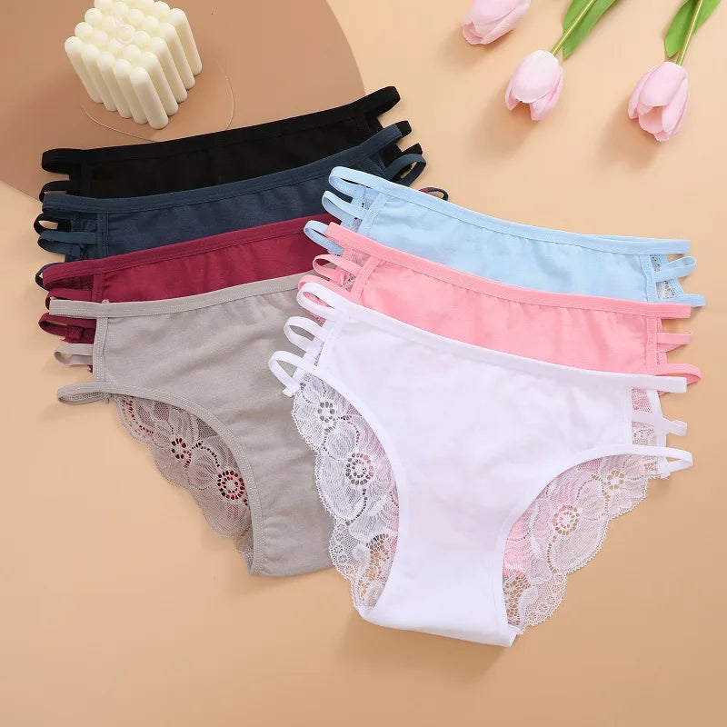 3PC/Set Women Sexy Floral Lace Panties, Low Rise Hollow Out Briefs, Transparent Female Elastic Straps Soft Lingerie.