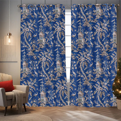 2 Panels Blackout Toile Curtains for Bedroom, 84 Inch Length Drapes.
