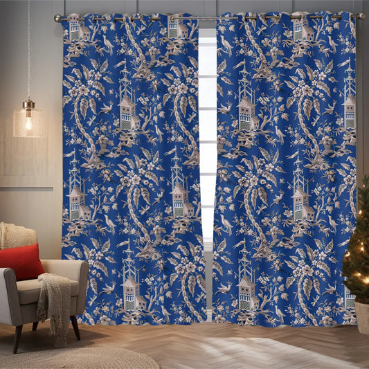 2 Panels Blackout Toile Curtains for Bedroom, 84 Inch Length Drapes.