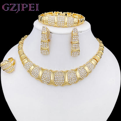 Jewelry Set For Women 18K Gold Plated Luxury Necklace, Earrings, Bracelet, And Ring Set