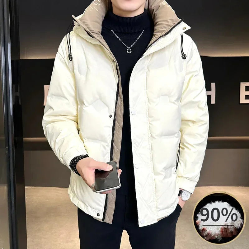 White Duck Down Jacket Men's  Luxury  Leather Windproof Coat