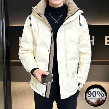 White Duck Down Jacket Men's  Luxury  Leather Windproof Coat