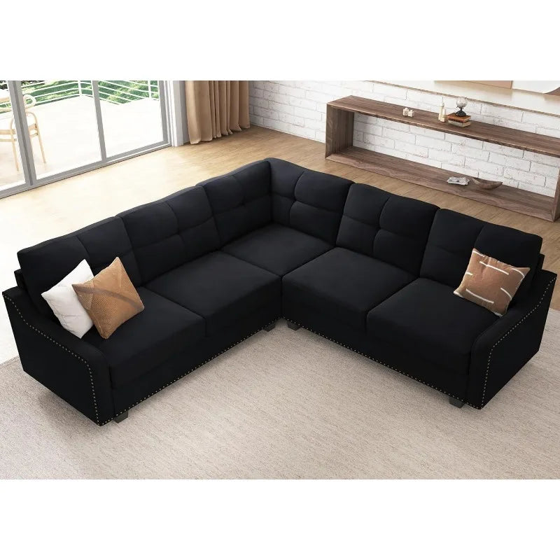 Convertible Sectional Sofa L Shaped Couch for Small Apartment ,Velvet Black.
