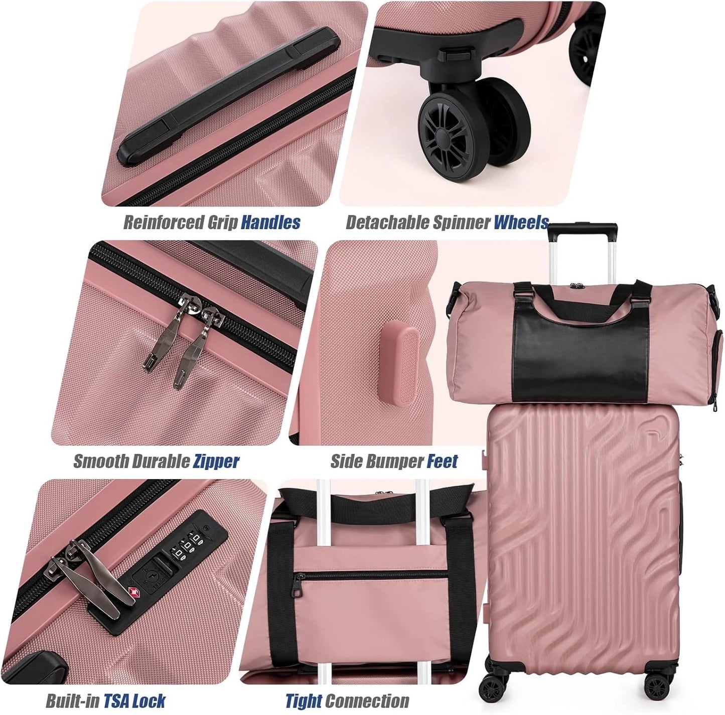 Luggage Sets Suitcase Sets, Double Rotatable Detachable Wheels(RoseGold,20"/24"/28"/DB/TB).