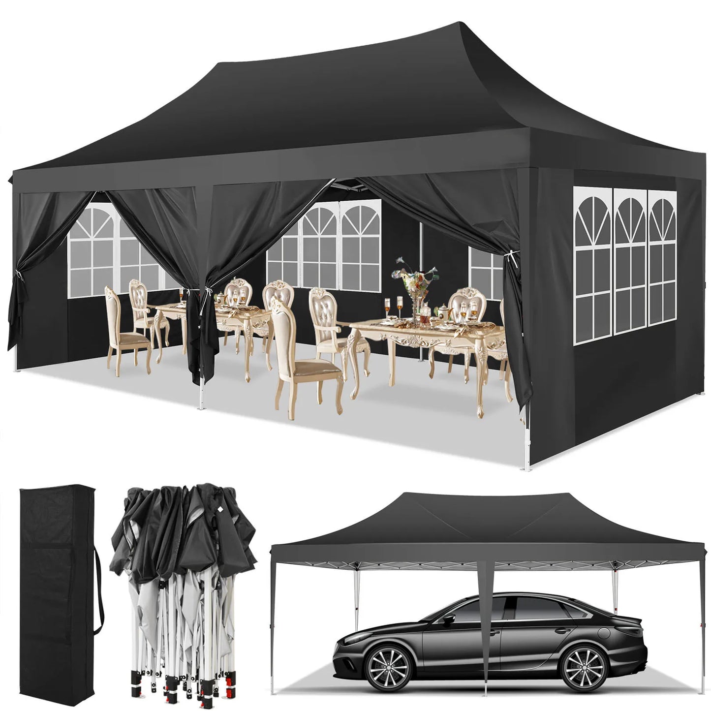 10x20 Pop Up Canopy Tent with 6 Sidewalls, Wedding Party.