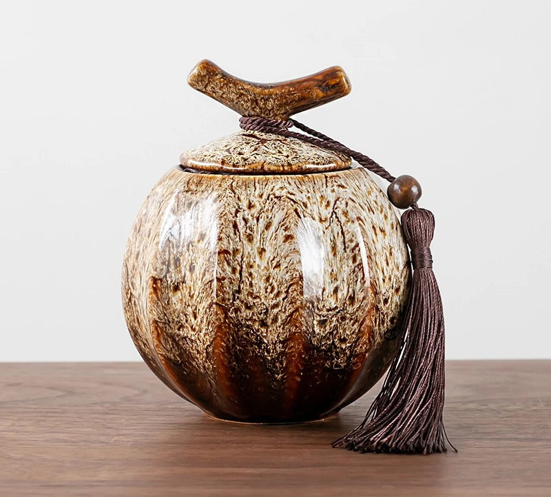 Pumpkin Style Tea Jar Ceramic Tea Barrel Yellow, Green, red Sealed Storage Pot .