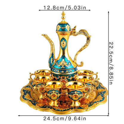 1 metal wine set, 1 tray and 6 shot glasses and 1 wine pot combination.