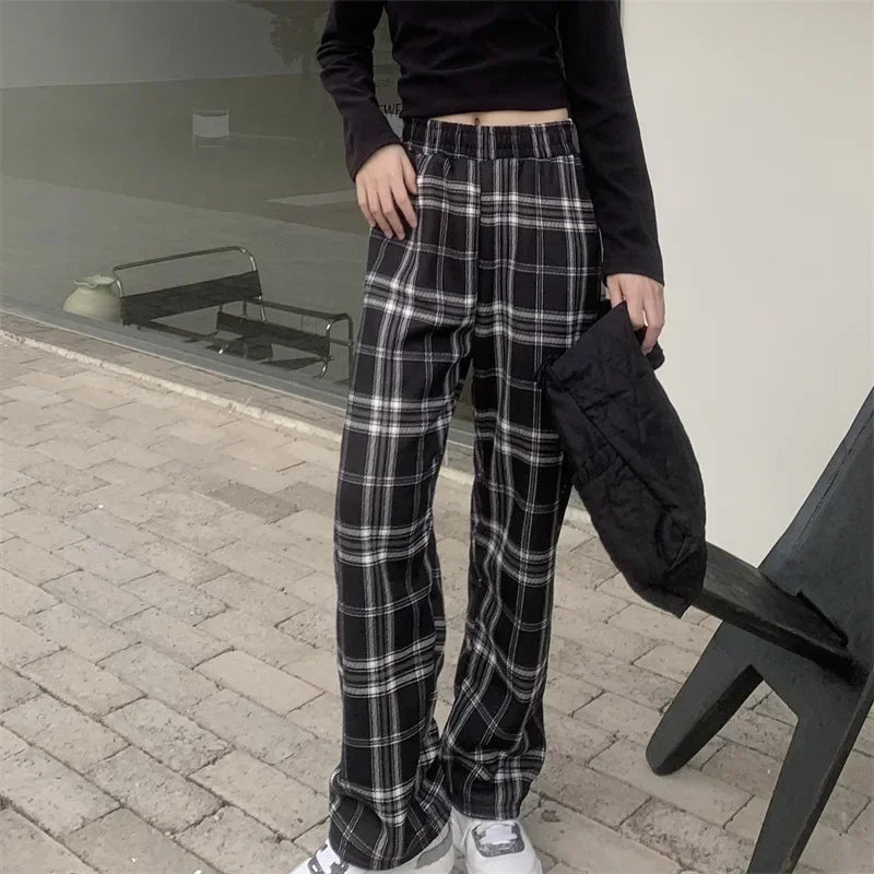 Warm Plush Pants, Cashmere Thick Plaid Ladies Winter Loose Wide-legged Pants