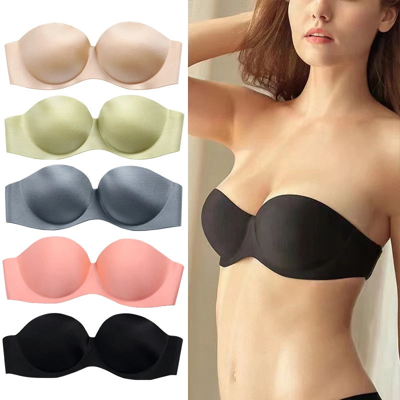 Front Closure Sexy Push Up Bra Invisible Female Brassiere Strapless Seamless.