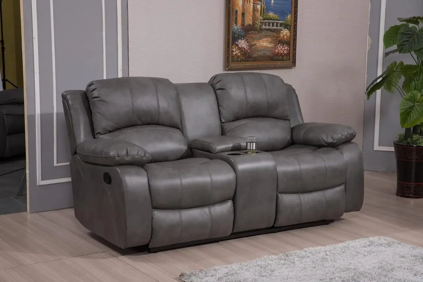 2PC Leather Air Reclining Sofa Loveseat Set. Multiple Colors (Gray)