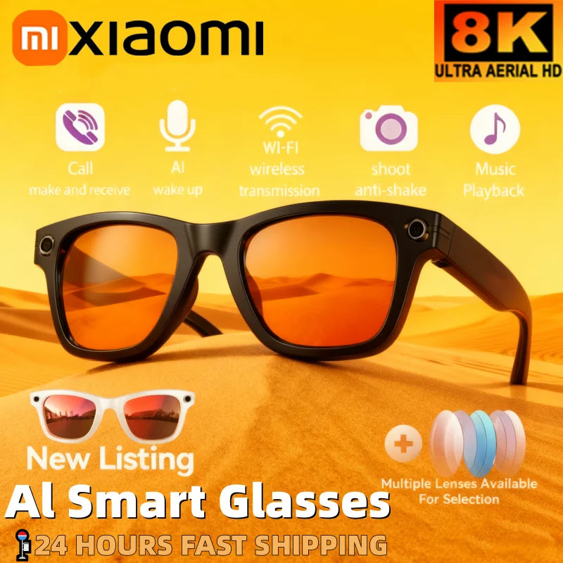 Xiaomi 8K HDSmart Glasses AI GPT, Camera, Bluetooth Call, 260Mah Battery, Voice Assistant ,Translate, office, Identify Objects.