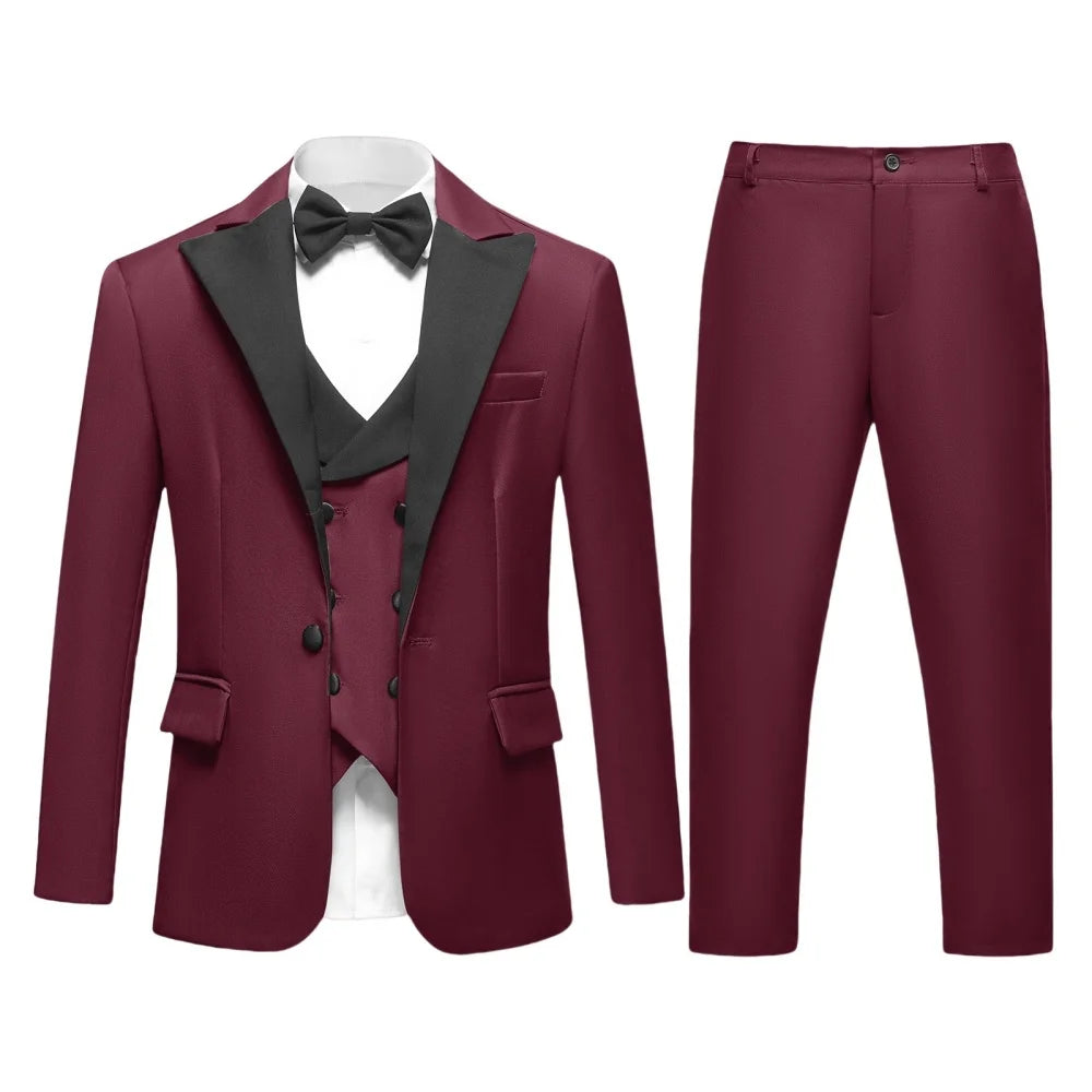 Boys Teal Elegant Shawl Neck 4 Piece Tuxedo Set, Blazer, Vest, Pants, Bowtie, Formal Wear for Kids Ages 3-14.