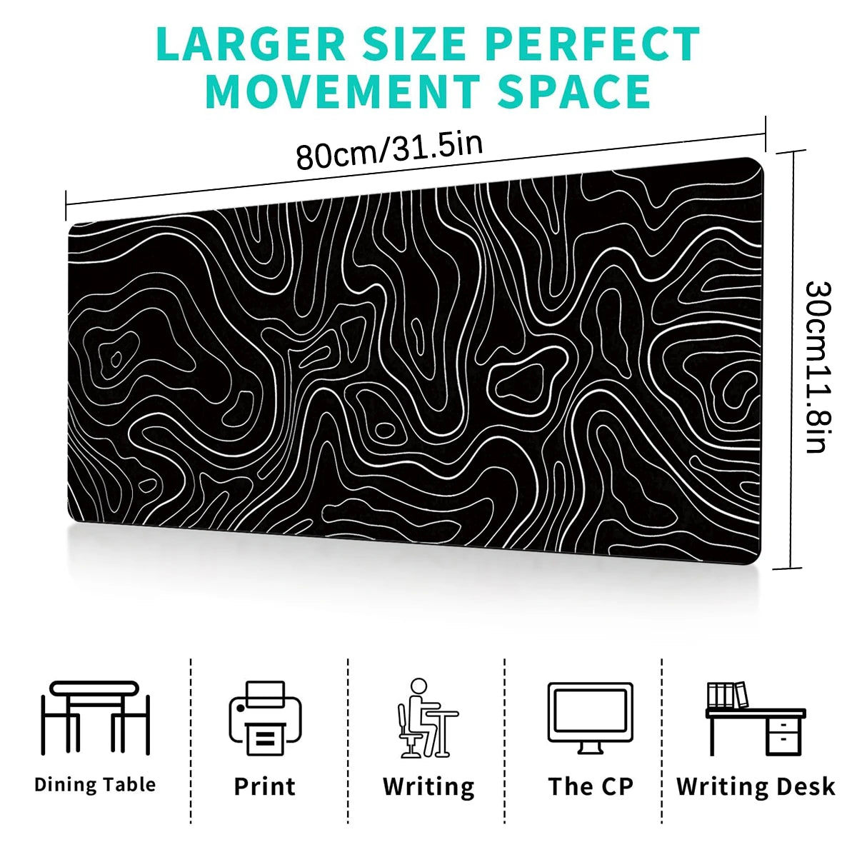 1Pcs Gaming Mouse Pad Large Keyboard Pad 31.5 x 11.8in Topographic.
