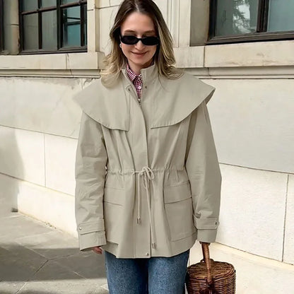 Women's Khaki  Drawstring Utility Style Jacket