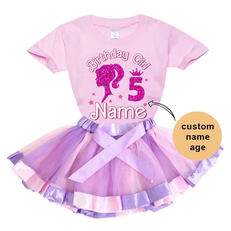 Birthday Girl 5th Outfits Rainbow Dress, Tutu Dress Suit Kids Clothing.