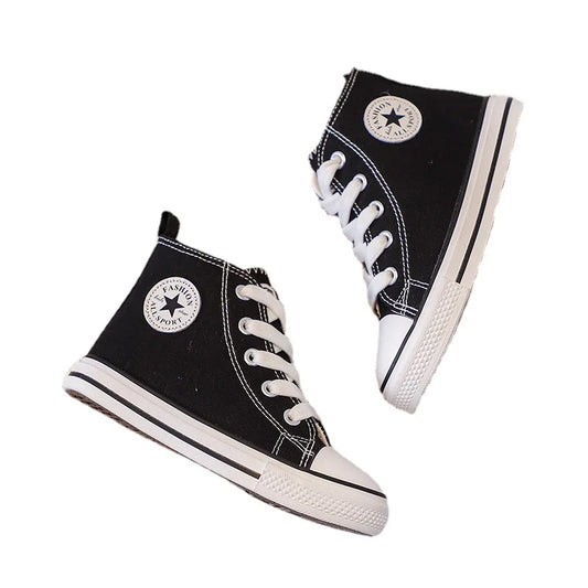 Children High-Top Canvas Shoes, Soft Bottom Comfortable Non-slip Casual Shoes, Simple Solid Color Lace-Up Canvas Shoes.