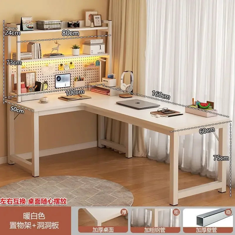 L Shaped Computer Desk, Home Office Desk with 2 Drawer and Bookshelf.