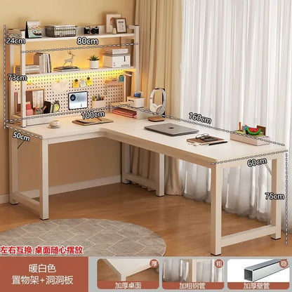 L Shaped Computer Desk, Home Office Desk with 2 Drawer and Bookshelf.