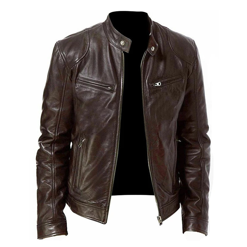 2024 Motorcycle Leather Jackets Men Casual Fashion Coat Slim Fit Lapel Leather Coat.