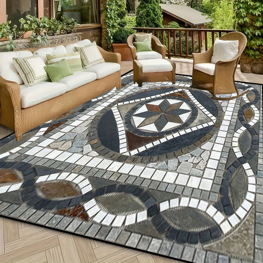 VIKAMA Marble Geometric Large-Area Carpet, Non-Slip Outdoor Caravan Terrace Floor Mat, Living Room, Bedroom Carpet.